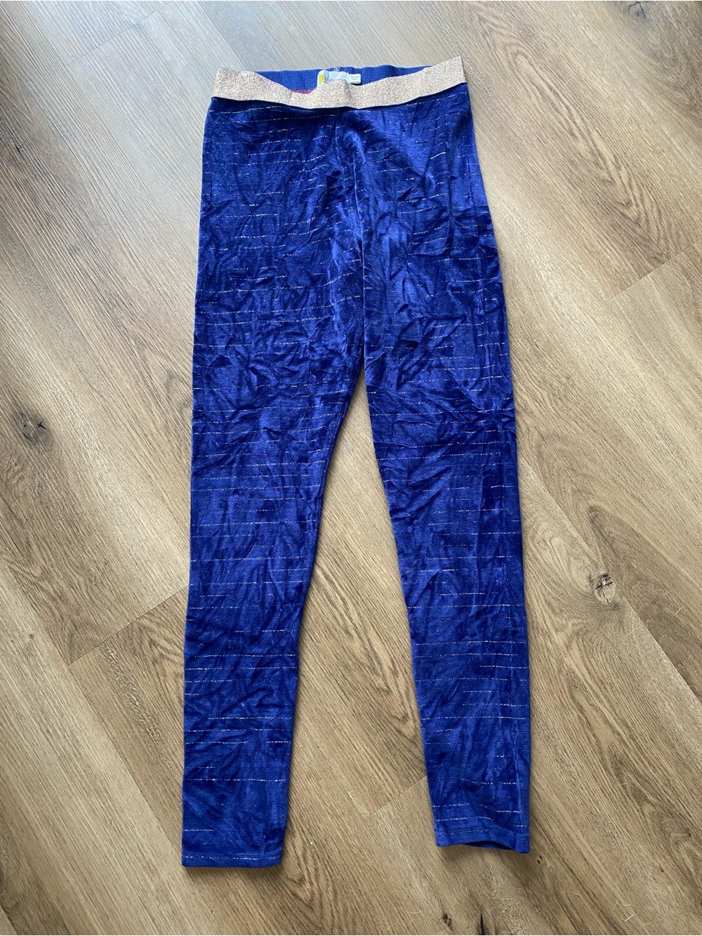Boden Little Girls Pants/Leggings Blue with Gold Stripes size 11-12 yr